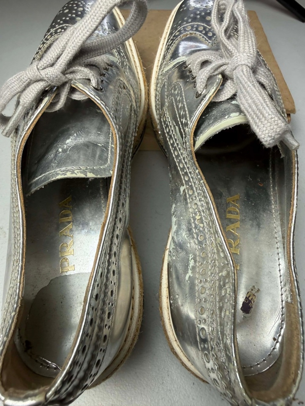 PRADA Platform Derby Dress Shoes Silver Chrome -  US 7 / EU 37 - Picture 2 of 15